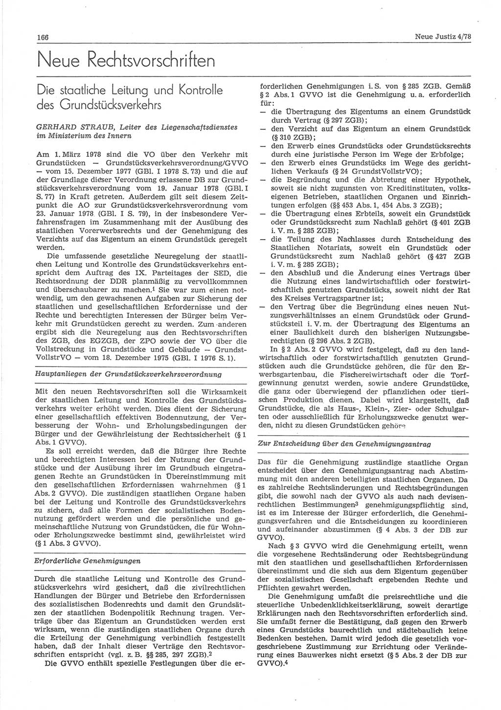 Neue Justiz (NJ), Zeitschrift für sozialistisches Recht und Gesetzlichkeit [Deutsche Demokratische Republik (DDR)], 32. Jahrgang 1978, Seite 166 (NJ DDR 1978, S. 166)