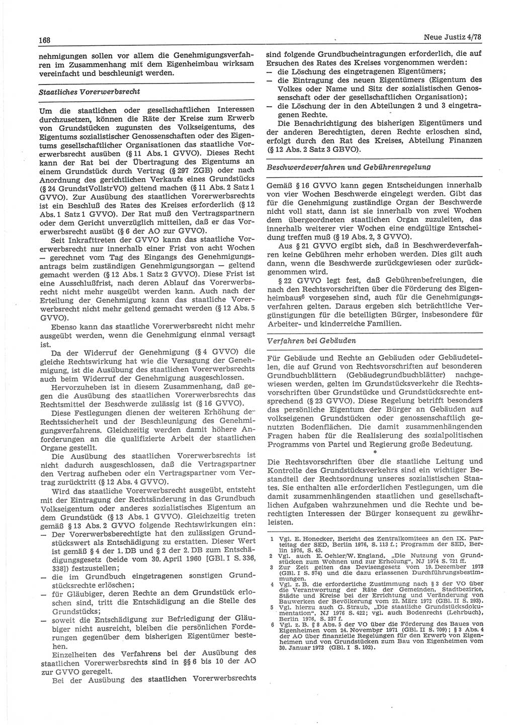 Neue Justiz (NJ), Zeitschrift für sozialistisches Recht und Gesetzlichkeit [Deutsche Demokratische Republik (DDR)], 32. Jahrgang 1978, Seite 168 (NJ DDR 1978, S. 168)