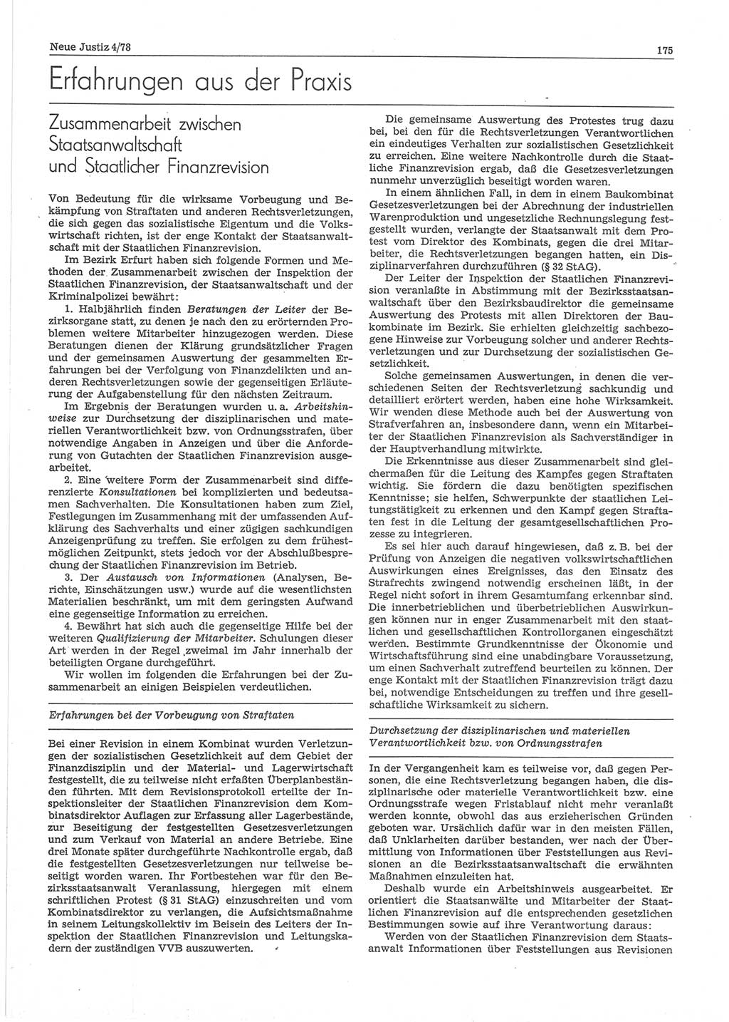 Neue Justiz (NJ), Zeitschrift für sozialistisches Recht und Gesetzlichkeit [Deutsche Demokratische Republik (DDR)], 32. Jahrgang 1978, Seite 175 (NJ DDR 1978, S. 175)