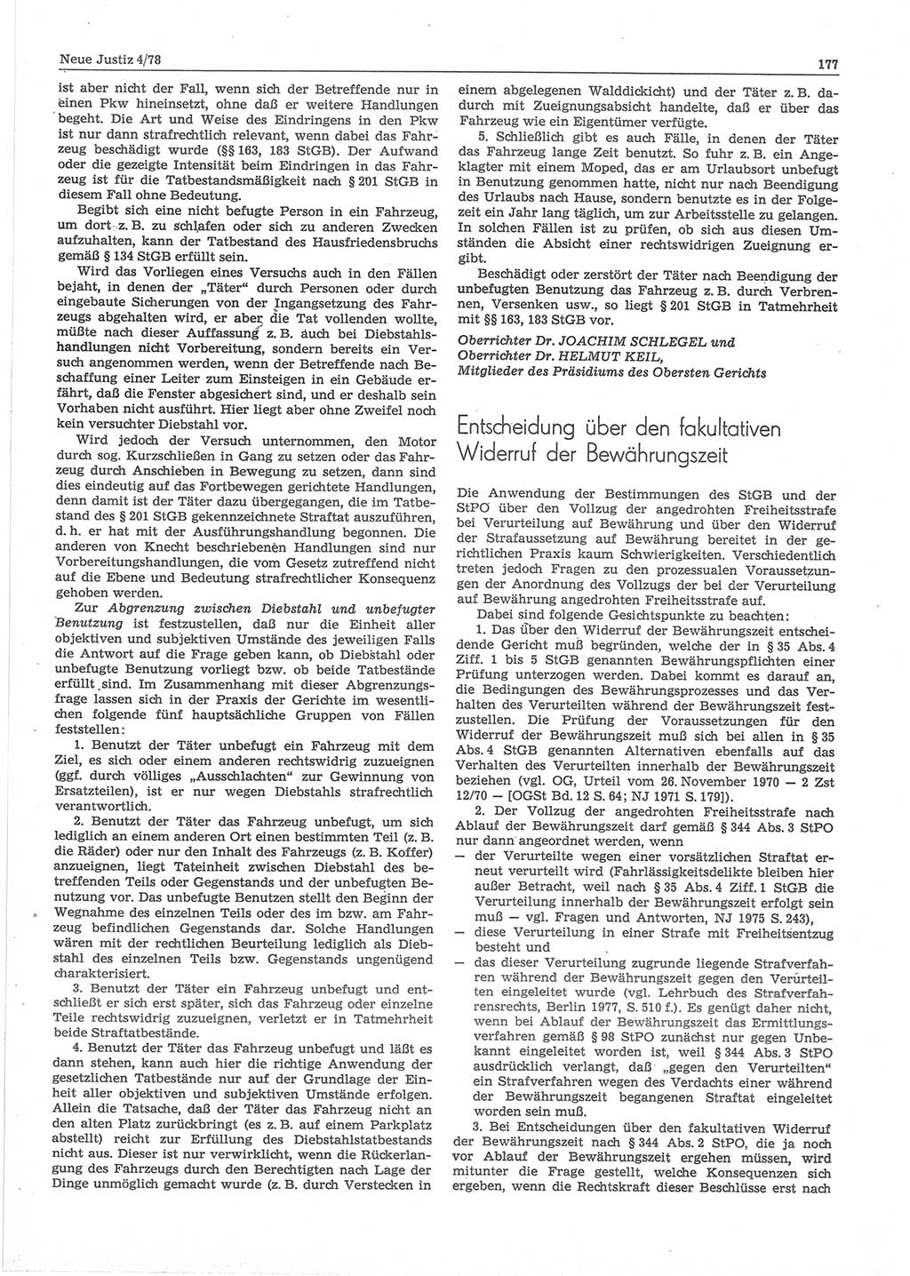 Neue Justiz (NJ), Zeitschrift für sozialistisches Recht und Gesetzlichkeit [Deutsche Demokratische Republik (DDR)], 32. Jahrgang 1978, Seite 177 (NJ DDR 1978, S. 177)