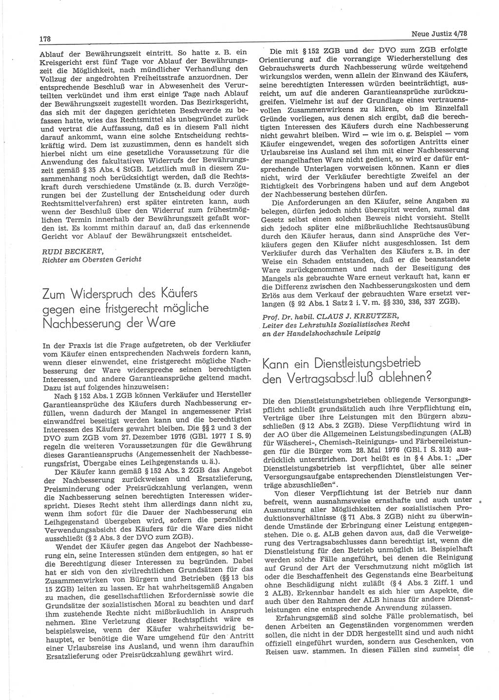 Neue Justiz (NJ), Zeitschrift für sozialistisches Recht und Gesetzlichkeit [Deutsche Demokratische Republik (DDR)], 32. Jahrgang 1978, Seite 178 (NJ DDR 1978, S. 178)