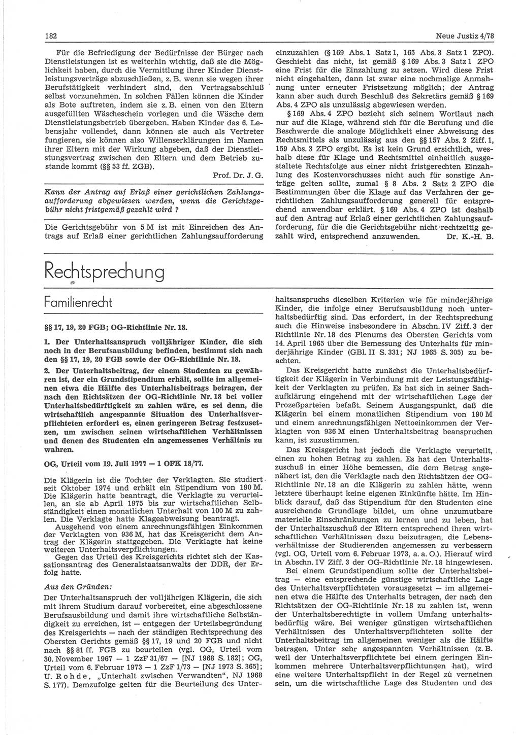 Neue Justiz (NJ), Zeitschrift für sozialistisches Recht und Gesetzlichkeit [Deutsche Demokratische Republik (DDR)], 32. Jahrgang 1978, Seite 182 (NJ DDR 1978, S. 182)