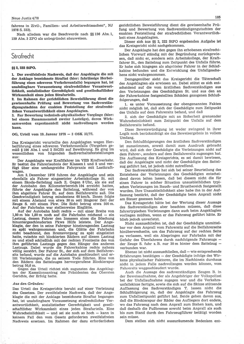 Neue Justiz (NJ), Zeitschrift für sozialistisches Recht und Gesetzlichkeit [Deutsche Demokratische Republik (DDR)], 32. Jahrgang 1978, Seite 185 (NJ DDR 1978, S. 185)