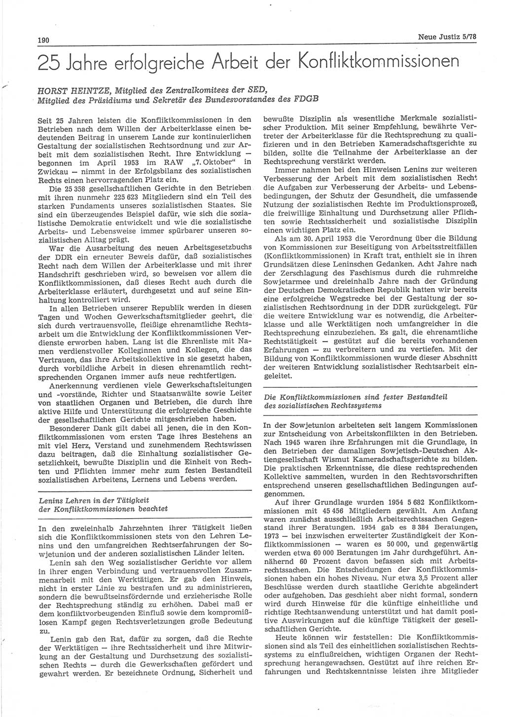 Neue Justiz (NJ), Zeitschrift für sozialistisches Recht und Gesetzlichkeit [Deutsche Demokratische Republik (DDR)], 32. Jahrgang 1978, Seite 190 (NJ DDR 1978, S. 190)