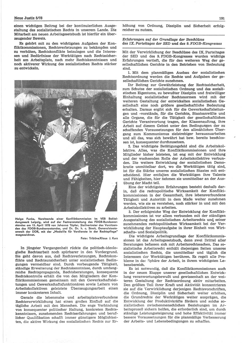 Neue Justiz (NJ), Zeitschrift für sozialistisches Recht und Gesetzlichkeit [Deutsche Demokratische Republik (DDR)], 32. Jahrgang 1978, Seite 191 (NJ DDR 1978, S. 191)