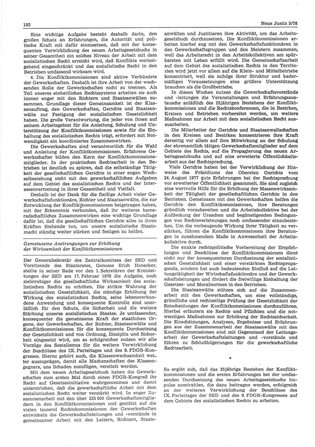Neue Justiz (NJ), Zeitschrift für sozialistisches Recht und Gesetzlichkeit [Deutsche Demokratische Republik (DDR)], 32. Jahrgang 1978, Seite 192 (NJ DDR 1978, S. 192)