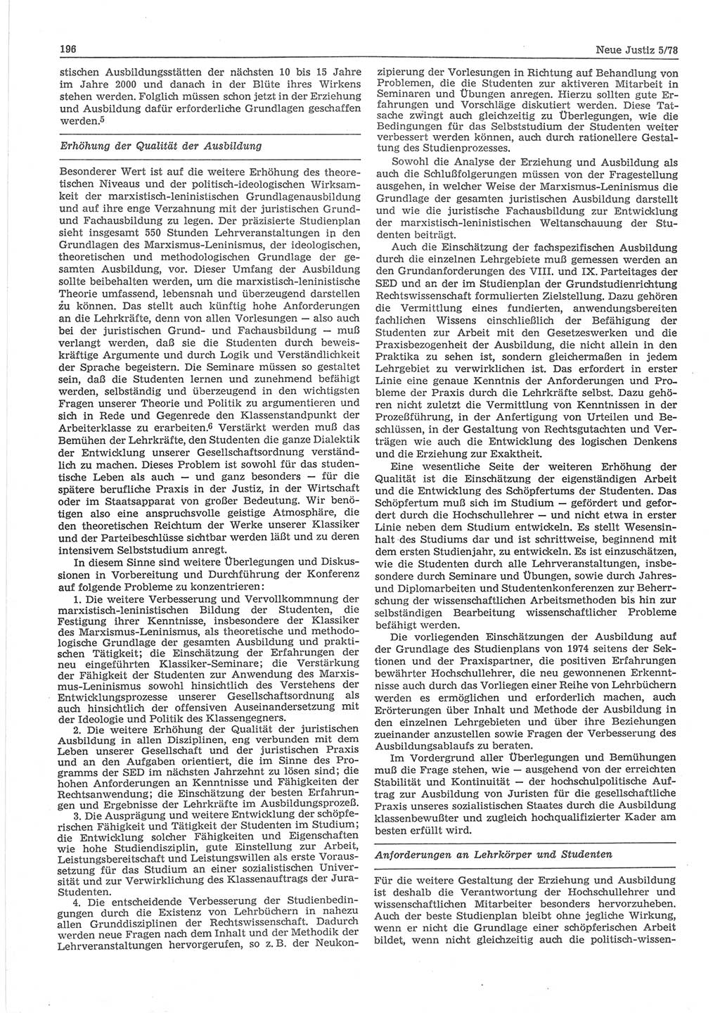 Neue Justiz (NJ), Zeitschrift für sozialistisches Recht und Gesetzlichkeit [Deutsche Demokratische Republik (DDR)], 32. Jahrgang 1978, Seite 196 (NJ DDR 1978, S. 196)