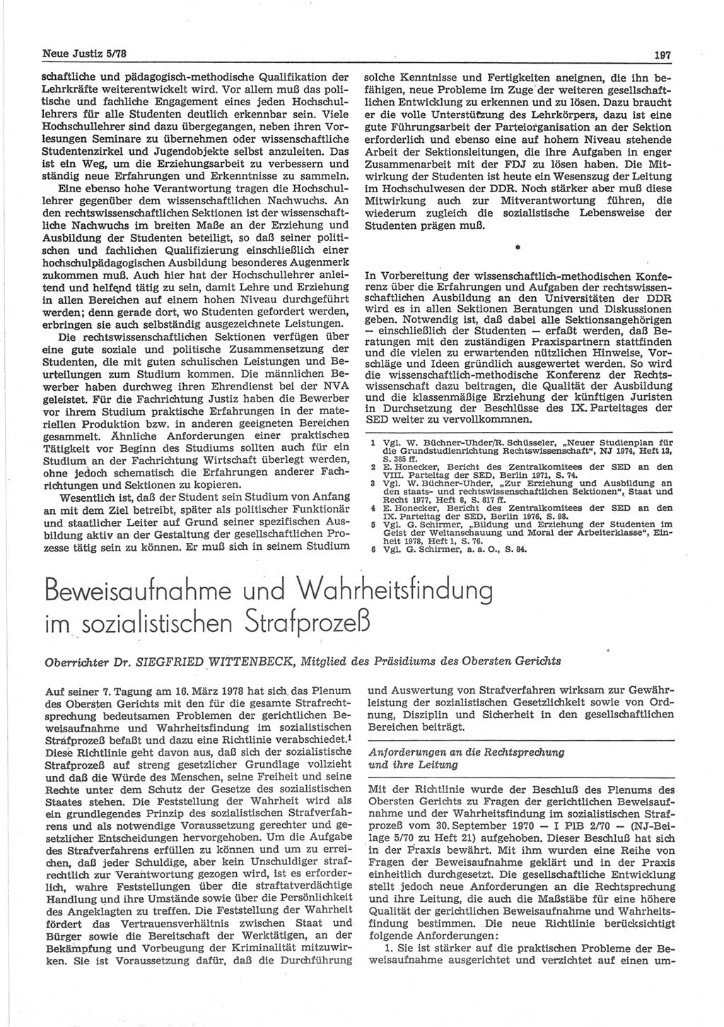 Neue Justiz (NJ), Zeitschrift für sozialistisches Recht und Gesetzlichkeit [Deutsche Demokratische Republik (DDR)], 32. Jahrgang 1978, Seite 197 (NJ DDR 1978, S. 197)