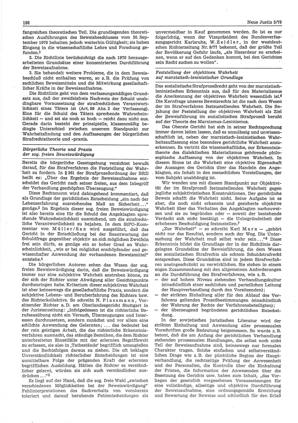 Neue Justiz (NJ), Zeitschrift für sozialistisches Recht und Gesetzlichkeit [Deutsche Demokratische Republik (DDR)], 32. Jahrgang 1978, Seite 198 (NJ DDR 1978, S. 198)