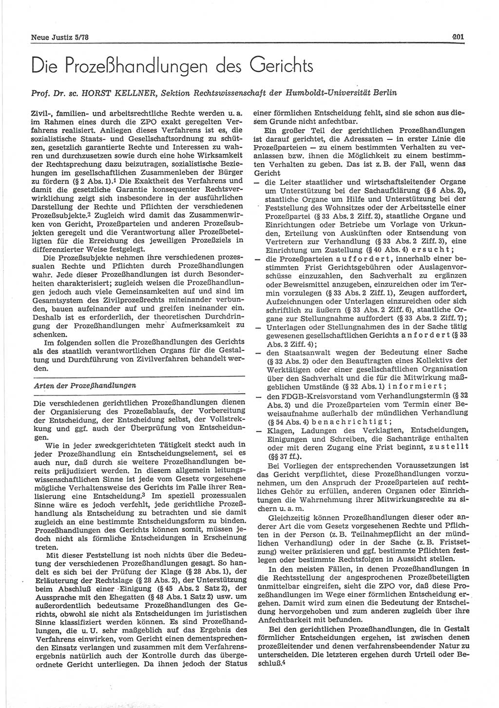 Neue Justiz (NJ), Zeitschrift für sozialistisches Recht und Gesetzlichkeit [Deutsche Demokratische Republik (DDR)], 32. Jahrgang 1978, Seite 201 (NJ DDR 1978, S. 201)