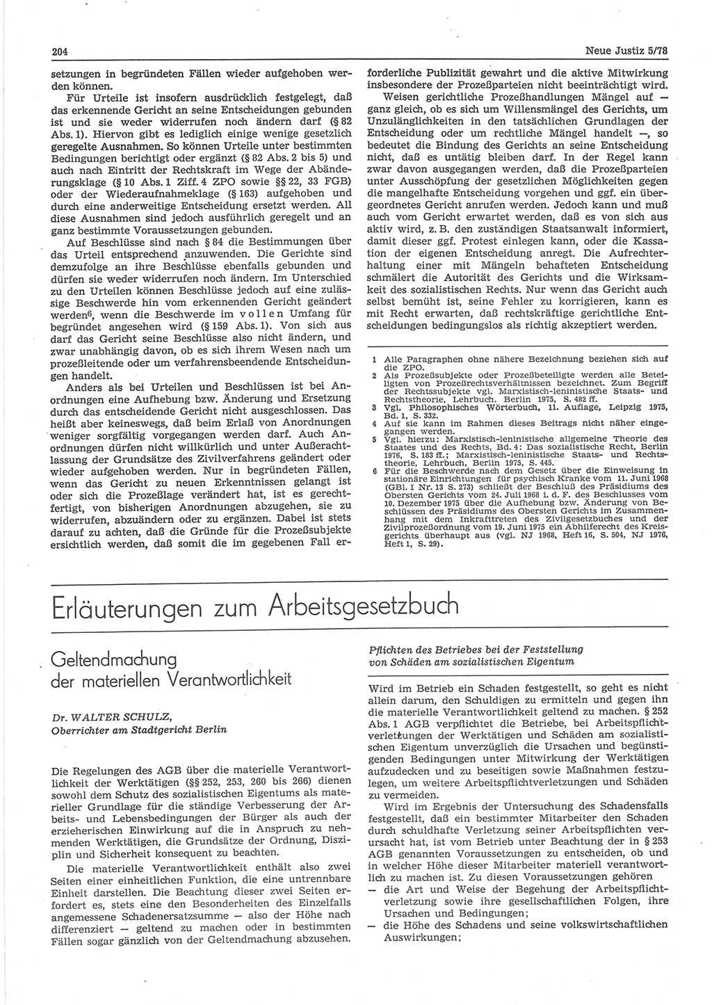 Neue Justiz (NJ), Zeitschrift für sozialistisches Recht und Gesetzlichkeit [Deutsche Demokratische Republik (DDR)], 32. Jahrgang 1978, Seite 204 (NJ DDR 1978, S. 204)