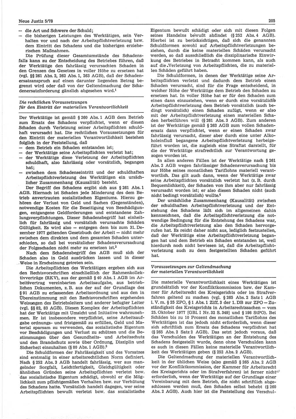 Neue Justiz (NJ), Zeitschrift für sozialistisches Recht und Gesetzlichkeit [Deutsche Demokratische Republik (DDR)], 32. Jahrgang 1978, Seite 205 (NJ DDR 1978, S. 205)