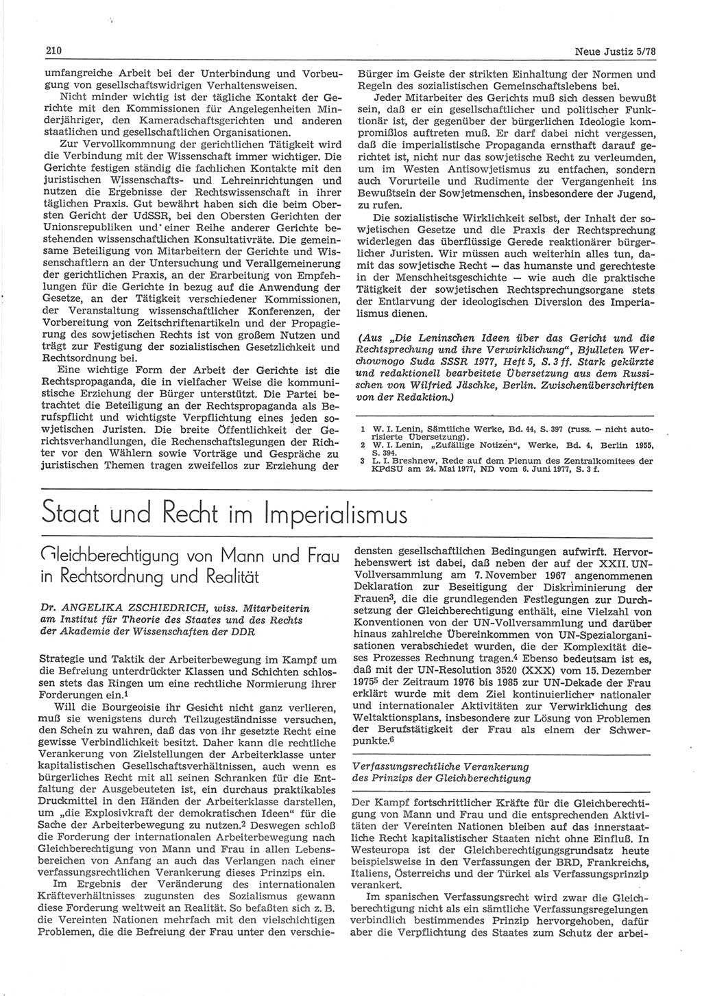 Neue Justiz (NJ), Zeitschrift für sozialistisches Recht und Gesetzlichkeit [Deutsche Demokratische Republik (DDR)], 32. Jahrgang 1978, Seite 210 (NJ DDR 1978, S. 210)