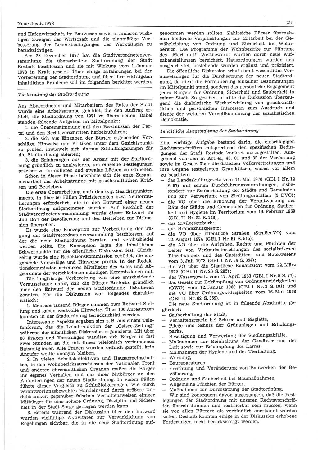 Neue Justiz (NJ), Zeitschrift für sozialistisches Recht und Gesetzlichkeit [Deutsche Demokratische Republik (DDR)], 32. Jahrgang 1978, Seite 215 (NJ DDR 1978, S. 215)