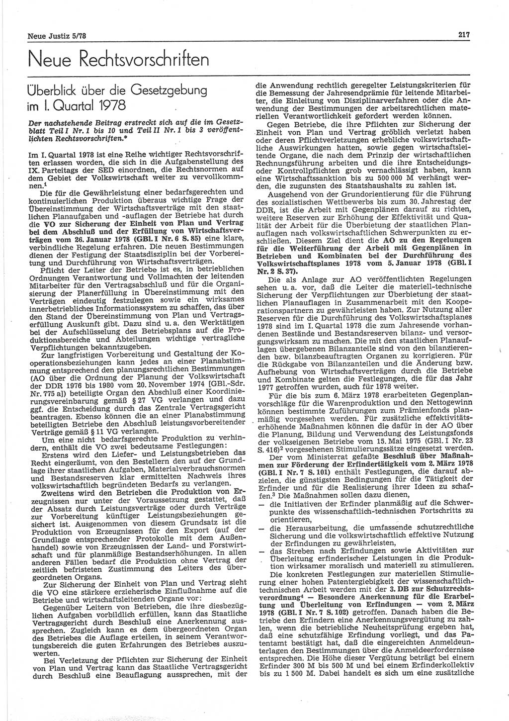 Neue Justiz (NJ), Zeitschrift für sozialistisches Recht und Gesetzlichkeit [Deutsche Demokratische Republik (DDR)], 32. Jahrgang 1978, Seite 217 (NJ DDR 1978, S. 217)