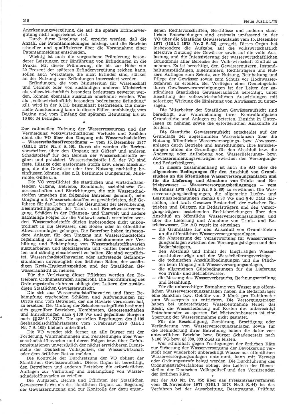 Neue Justiz (NJ), Zeitschrift für sozialistisches Recht und Gesetzlichkeit [Deutsche Demokratische Republik (DDR)], 32. Jahrgang 1978, Seite 218 (NJ DDR 1978, S. 218)