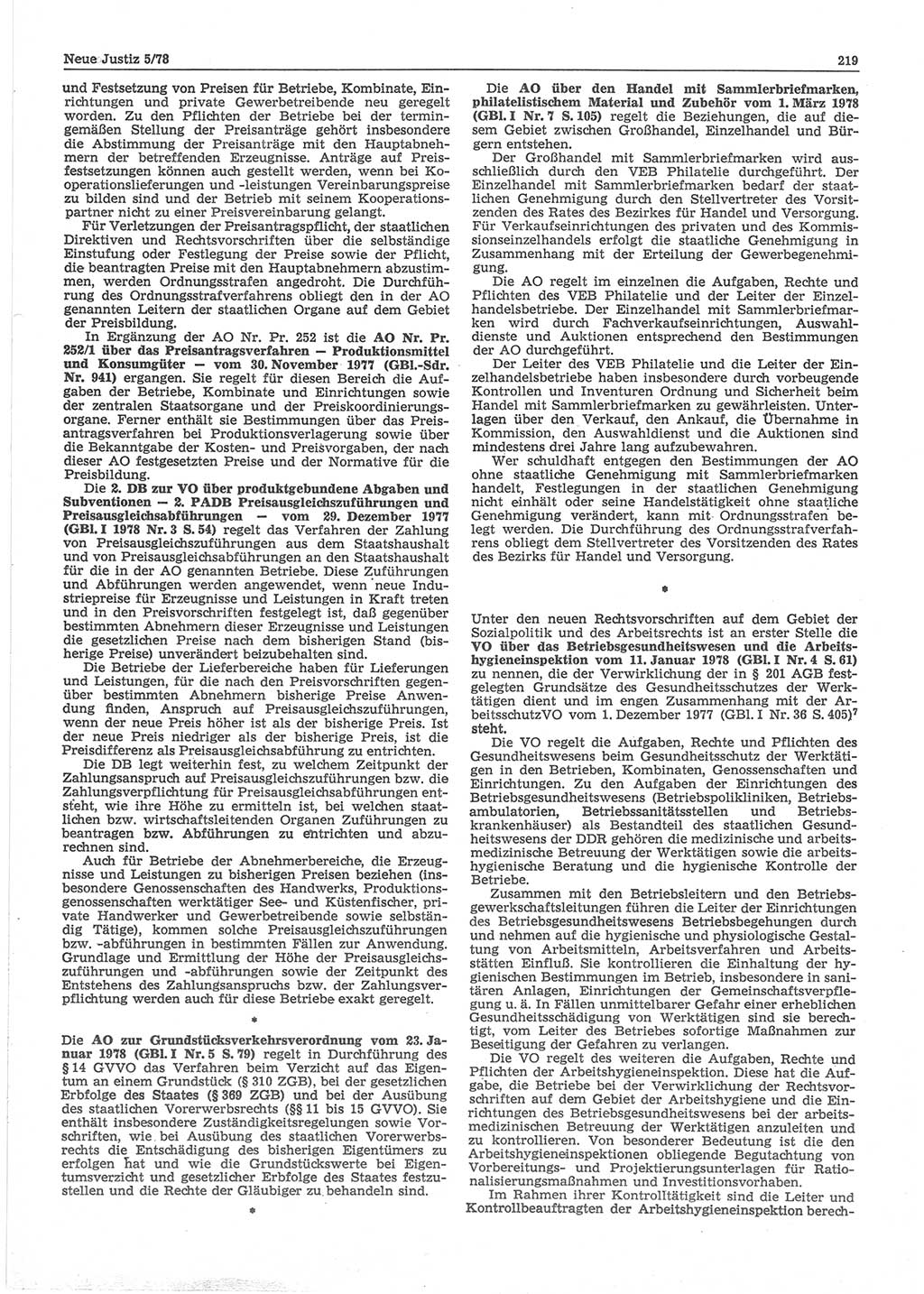 Neue Justiz (NJ), Zeitschrift für sozialistisches Recht und Gesetzlichkeit [Deutsche Demokratische Republik (DDR)], 32. Jahrgang 1978, Seite 219 (NJ DDR 1978, S. 219)