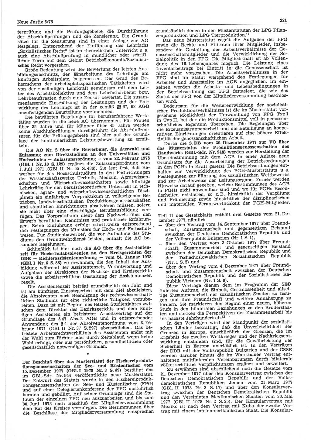 Neue Justiz (NJ), Zeitschrift für sozialistisches Recht und Gesetzlichkeit [Deutsche Demokratische Republik (DDR)], 32. Jahrgang 1978, Seite 221 (NJ DDR 1978, S. 221)