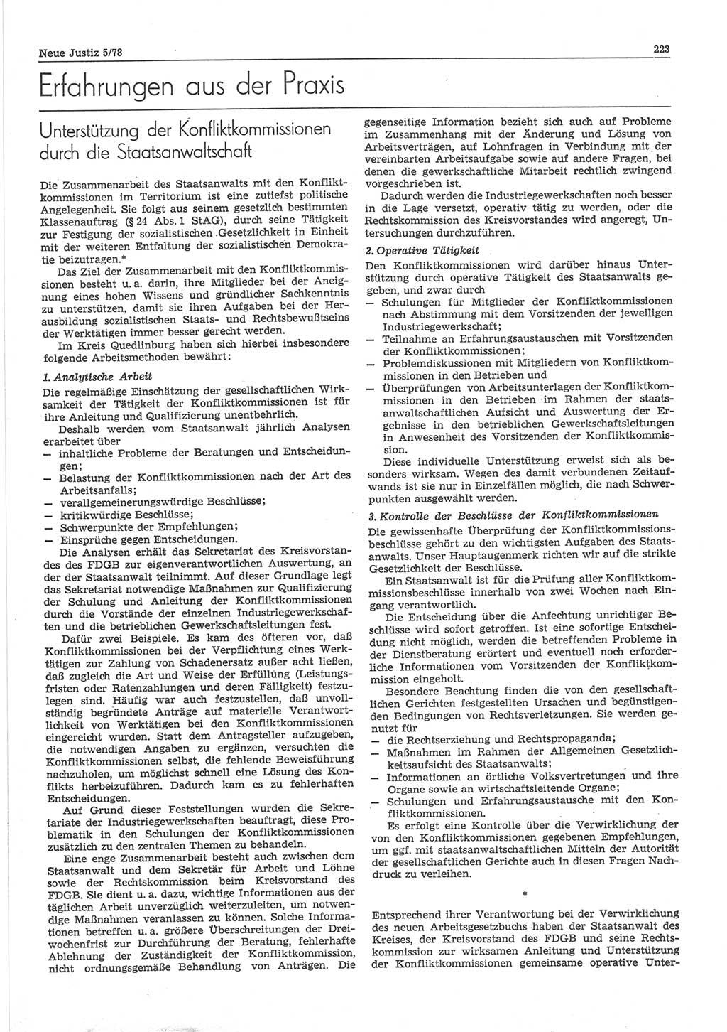 Neue Justiz (NJ), Zeitschrift für sozialistisches Recht und Gesetzlichkeit [Deutsche Demokratische Republik (DDR)], 32. Jahrgang 1978, Seite 223 (NJ DDR 1978, S. 223)