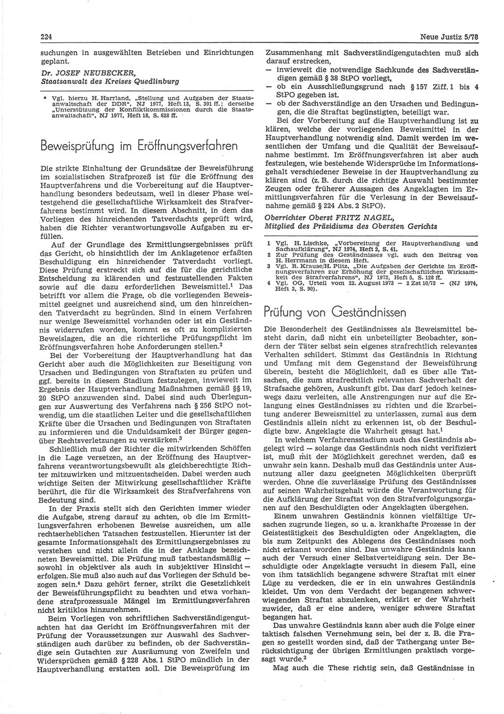 Neue Justiz (NJ), Zeitschrift für sozialistisches Recht und Gesetzlichkeit [Deutsche Demokratische Republik (DDR)], 32. Jahrgang 1978, Seite 224 (NJ DDR 1978, S. 224)