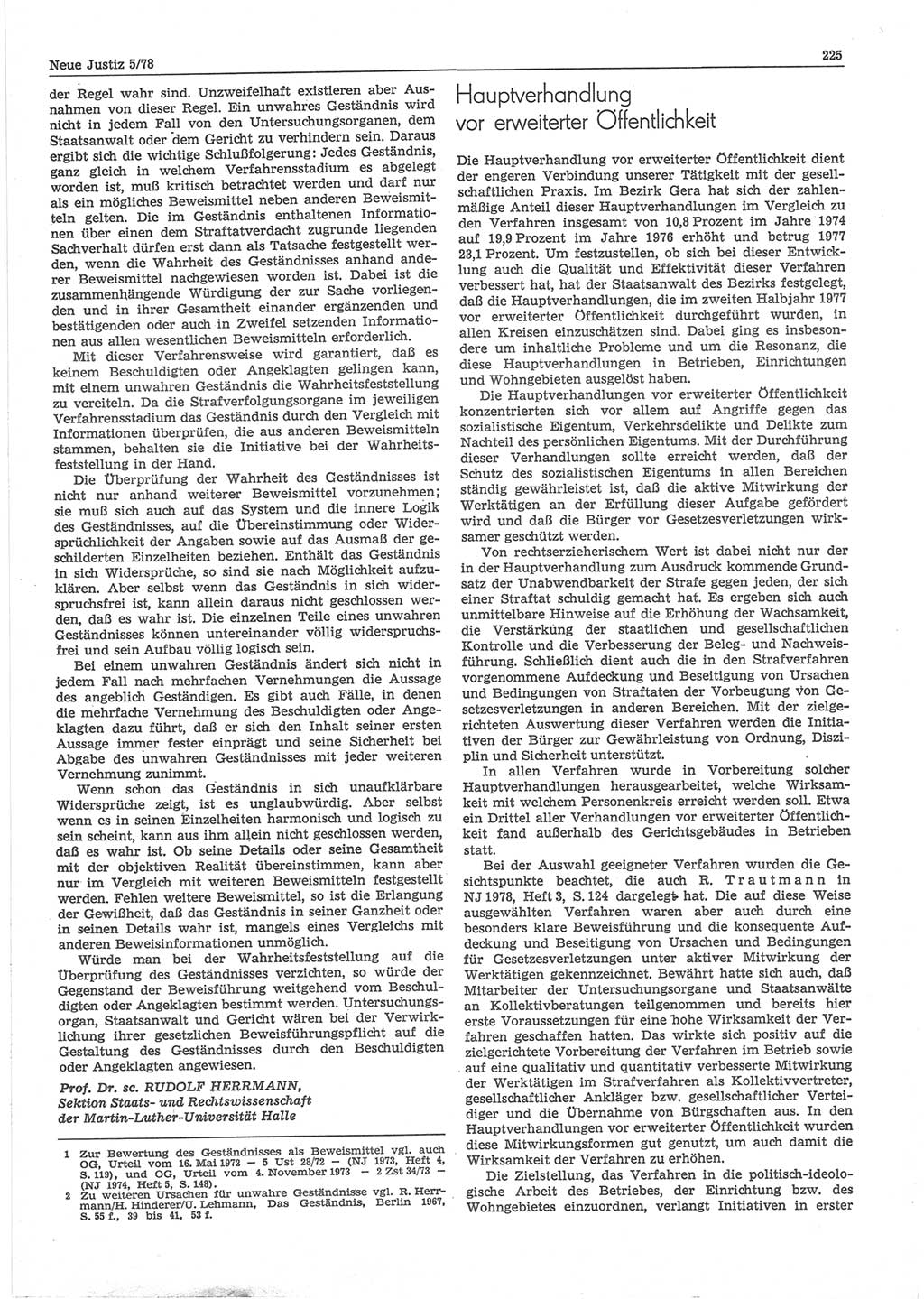 Neue Justiz (NJ), Zeitschrift für sozialistisches Recht und Gesetzlichkeit [Deutsche Demokratische Republik (DDR)], 32. Jahrgang 1978, Seite 225 (NJ DDR 1978, S. 225)