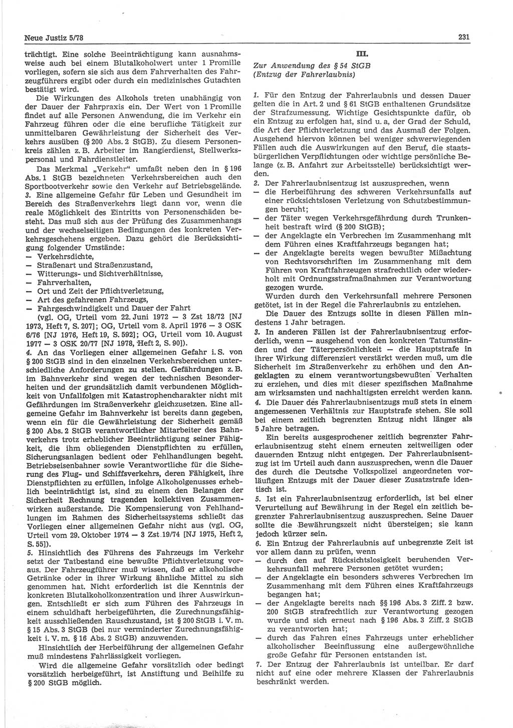 Neue Justiz (NJ), Zeitschrift für sozialistisches Recht und Gesetzlichkeit [Deutsche Demokratische Republik (DDR)], 32. Jahrgang 1978, Seite 231 (NJ DDR 1978, S. 231)