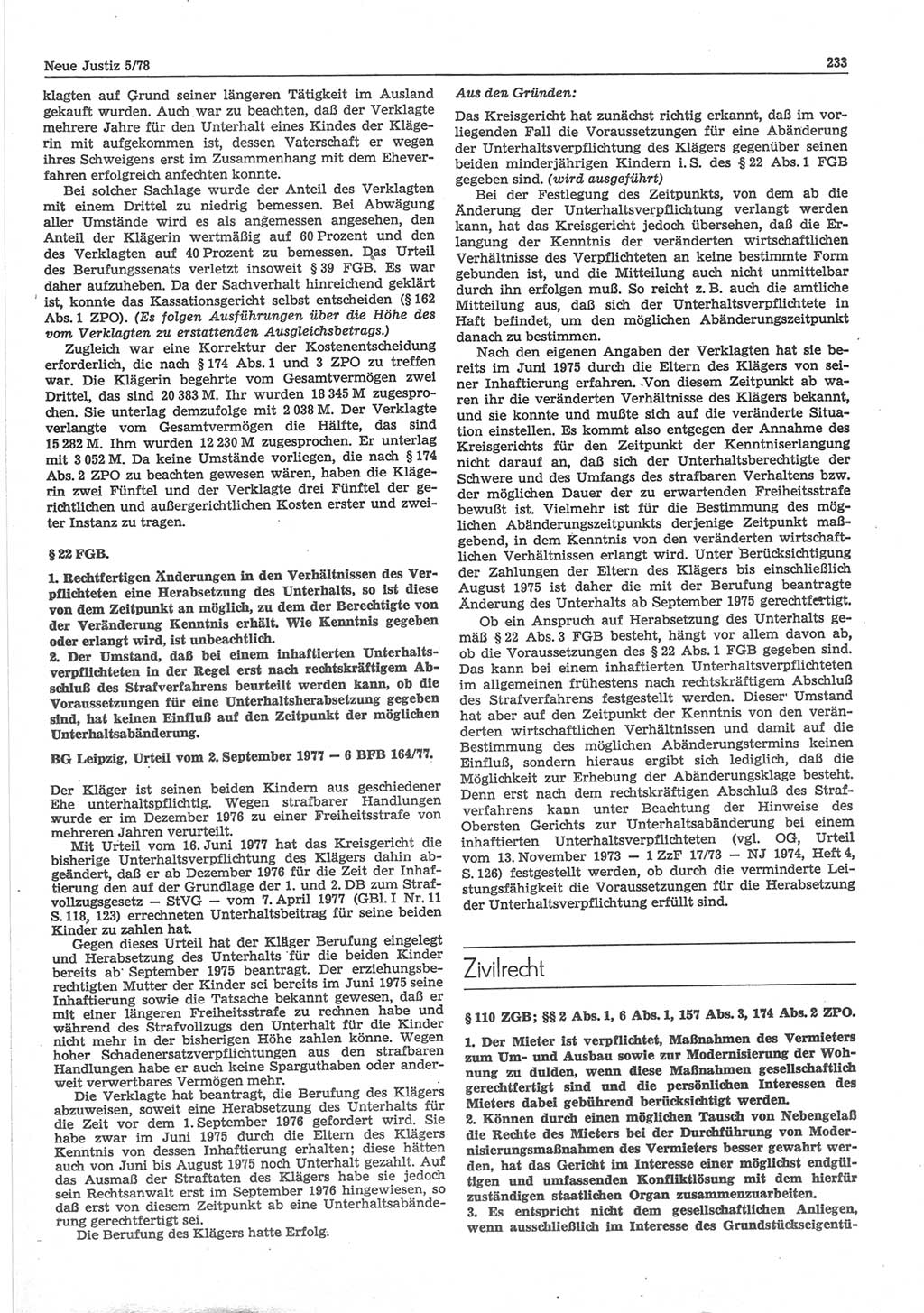 Neue Justiz (NJ), Zeitschrift für sozialistisches Recht und Gesetzlichkeit [Deutsche Demokratische Republik (DDR)], 32. Jahrgang 1978, Seite 233 (NJ DDR 1978, S. 233)