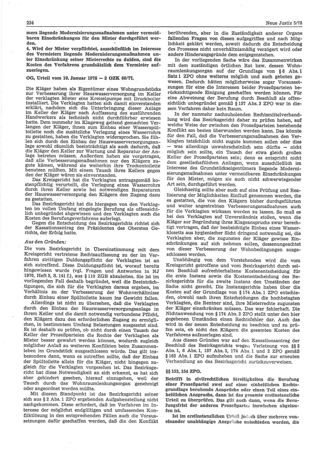 Neue Justiz (NJ), Zeitschrift für sozialistisches Recht und Gesetzlichkeit [Deutsche Demokratische Republik (DDR)], 32. Jahrgang 1978, Seite 234 (NJ DDR 1978, S. 234)