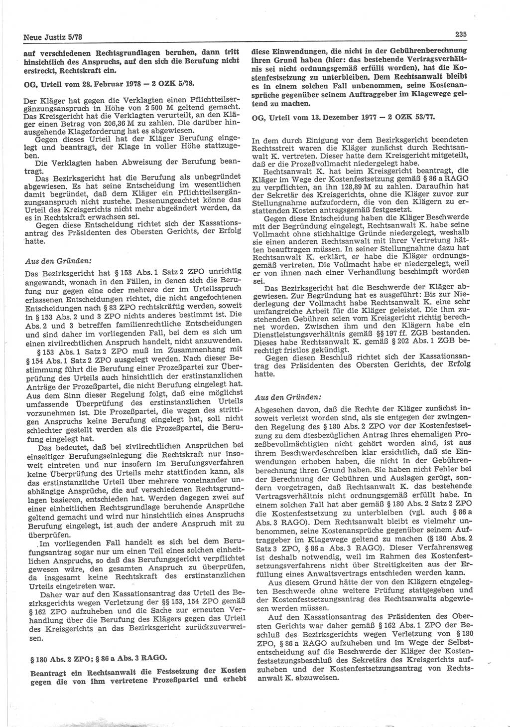 Neue Justiz (NJ), Zeitschrift für sozialistisches Recht und Gesetzlichkeit [Deutsche Demokratische Republik (DDR)], 32. Jahrgang 1978, Seite 235 (NJ DDR 1978, S. 235)