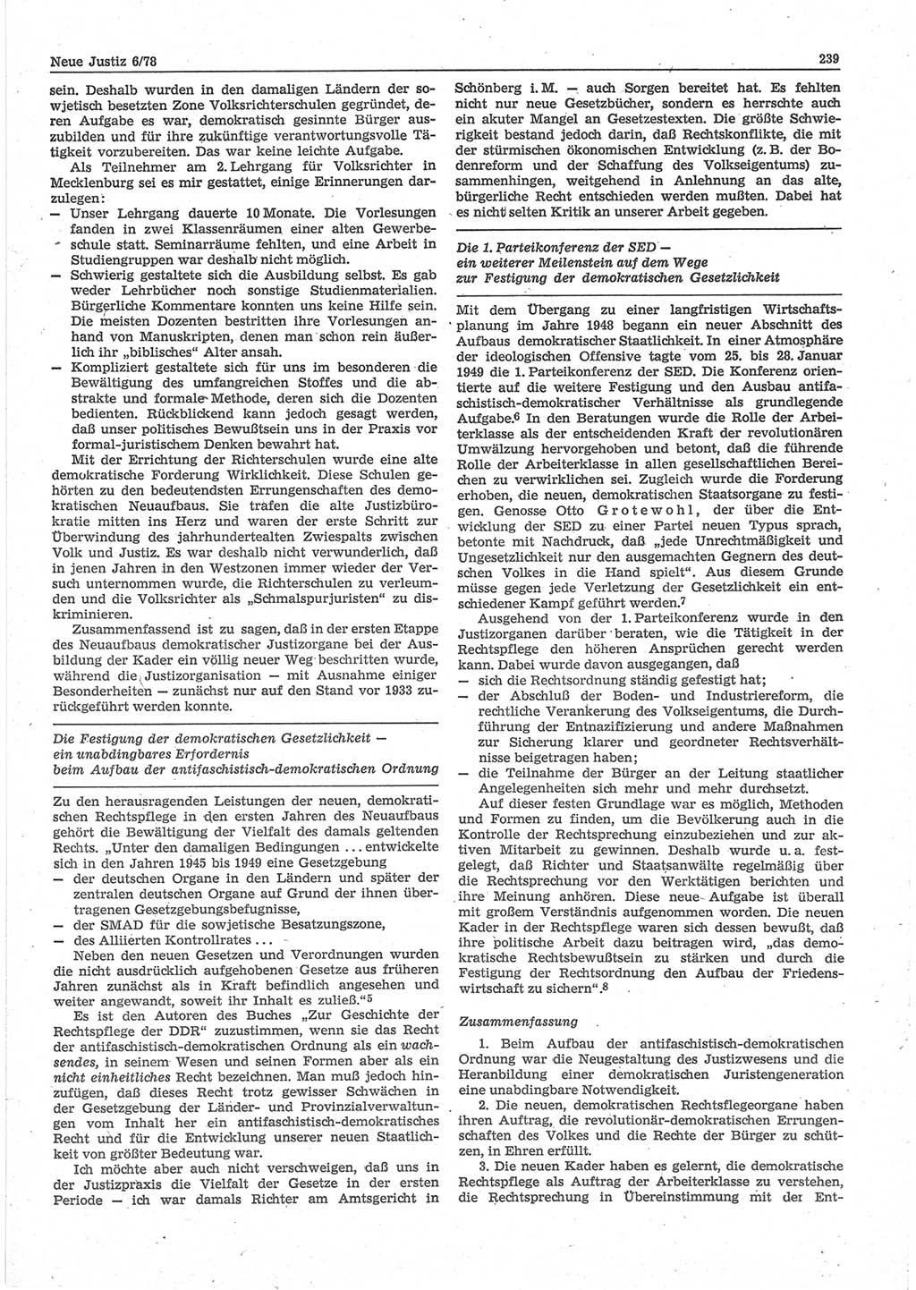 Neue Justiz (NJ), Zeitschrift für sozialistisches Recht und Gesetzlichkeit [Deutsche Demokratische Republik (DDR)], 32. Jahrgang 1978, Seite 239 (NJ DDR 1978, S. 239)