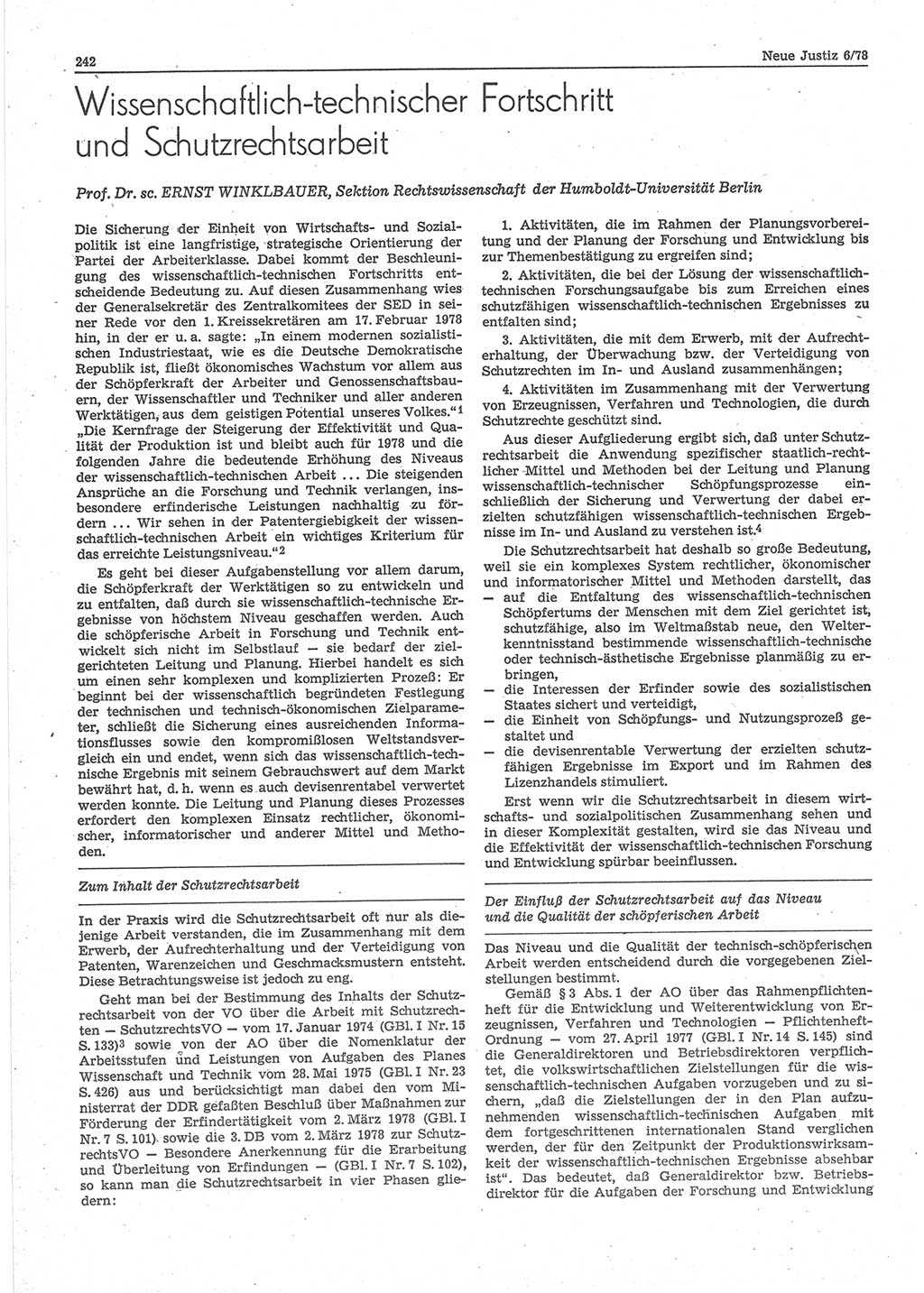 Neue Justiz (NJ), Zeitschrift für sozialistisches Recht und Gesetzlichkeit [Deutsche Demokratische Republik (DDR)], 32. Jahrgang 1978, Seite 242 (NJ DDR 1978, S. 242)