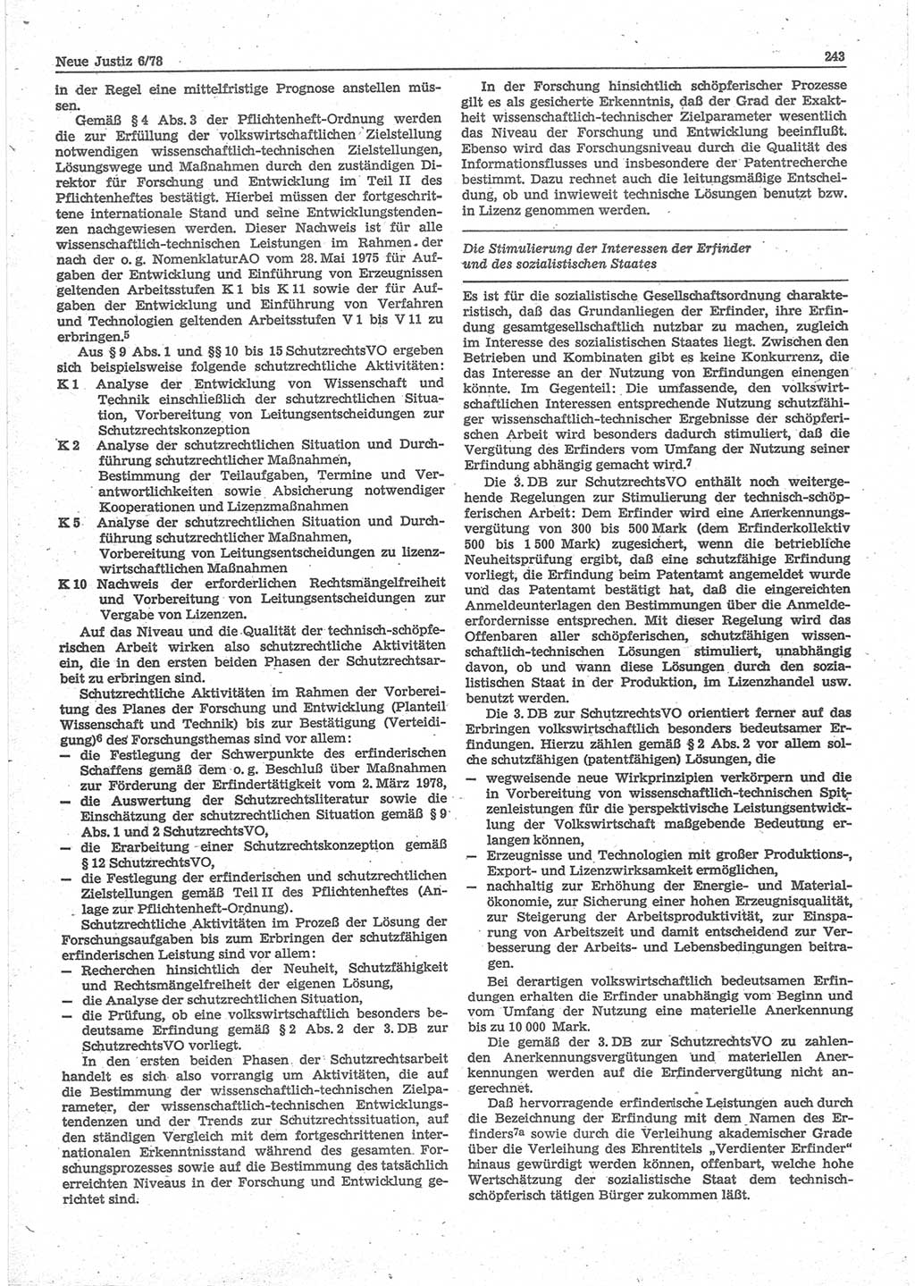 Neue Justiz (NJ), Zeitschrift für sozialistisches Recht und Gesetzlichkeit [Deutsche Demokratische Republik (DDR)], 32. Jahrgang 1978, Seite 243 (NJ DDR 1978, S. 243)