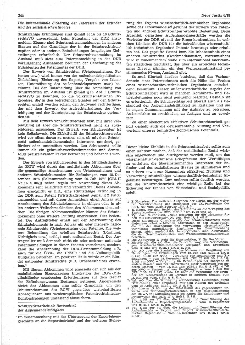 Neue Justiz (NJ), Zeitschrift für sozialistisches Recht und Gesetzlichkeit [Deutsche Demokratische Republik (DDR)], 32. Jahrgang 1978, Seite 244 (NJ DDR 1978, S. 244)