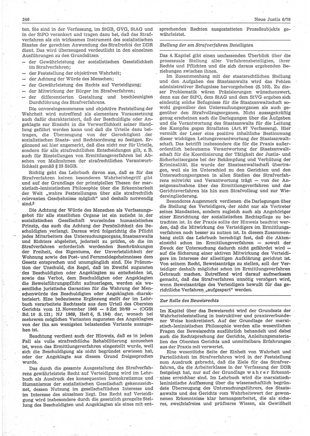 Neue Justiz (NJ), Zeitschrift für sozialistisches Recht und Gesetzlichkeit [Deutsche Demokratische Republik (DDR)], 32. Jahrgang 1978, Seite 246 (NJ DDR 1978, S. 246)