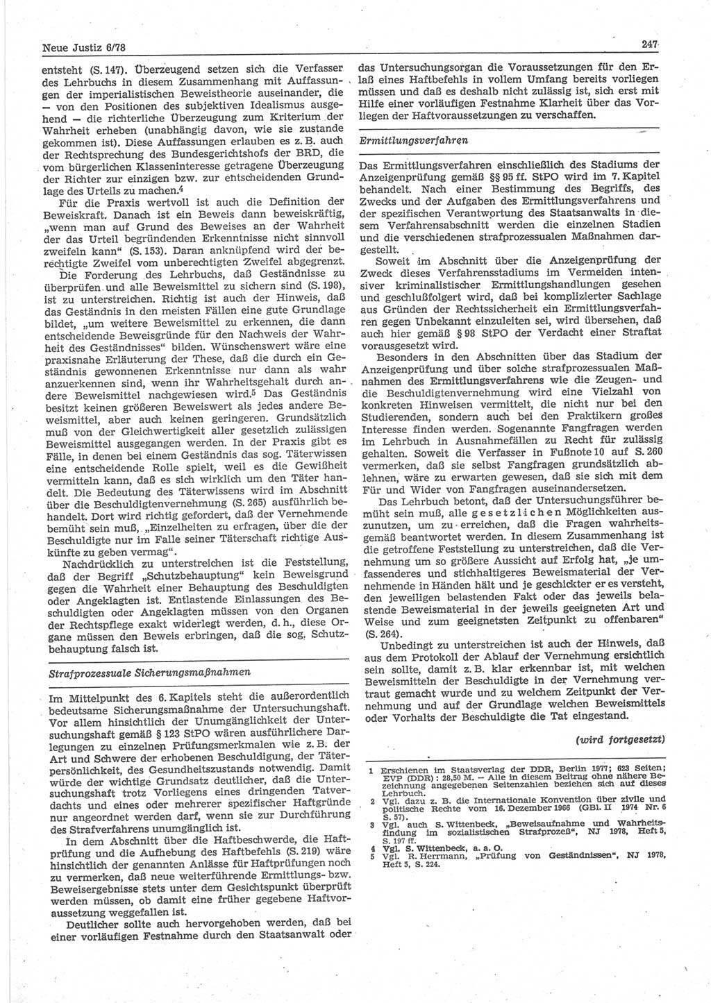Neue Justiz (NJ), Zeitschrift für sozialistisches Recht und Gesetzlichkeit [Deutsche Demokratische Republik (DDR)], 32. Jahrgang 1978, Seite 247 (NJ DDR 1978, S. 247)