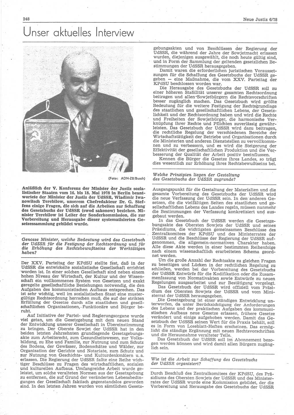 Neue Justiz (NJ), Zeitschrift für sozialistisches Recht und Gesetzlichkeit [Deutsche Demokratische Republik (DDR)], 32. Jahrgang 1978, Seite 248 (NJ DDR 1978, S. 248)