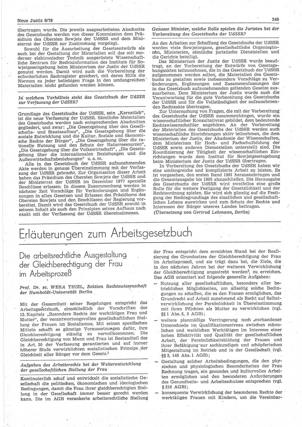Neue Justiz (NJ), Zeitschrift für sozialistisches Recht und Gesetzlichkeit [Deutsche Demokratische Republik (DDR)], 32. Jahrgang 1978, Seite 249 (NJ DDR 1978, S. 249)