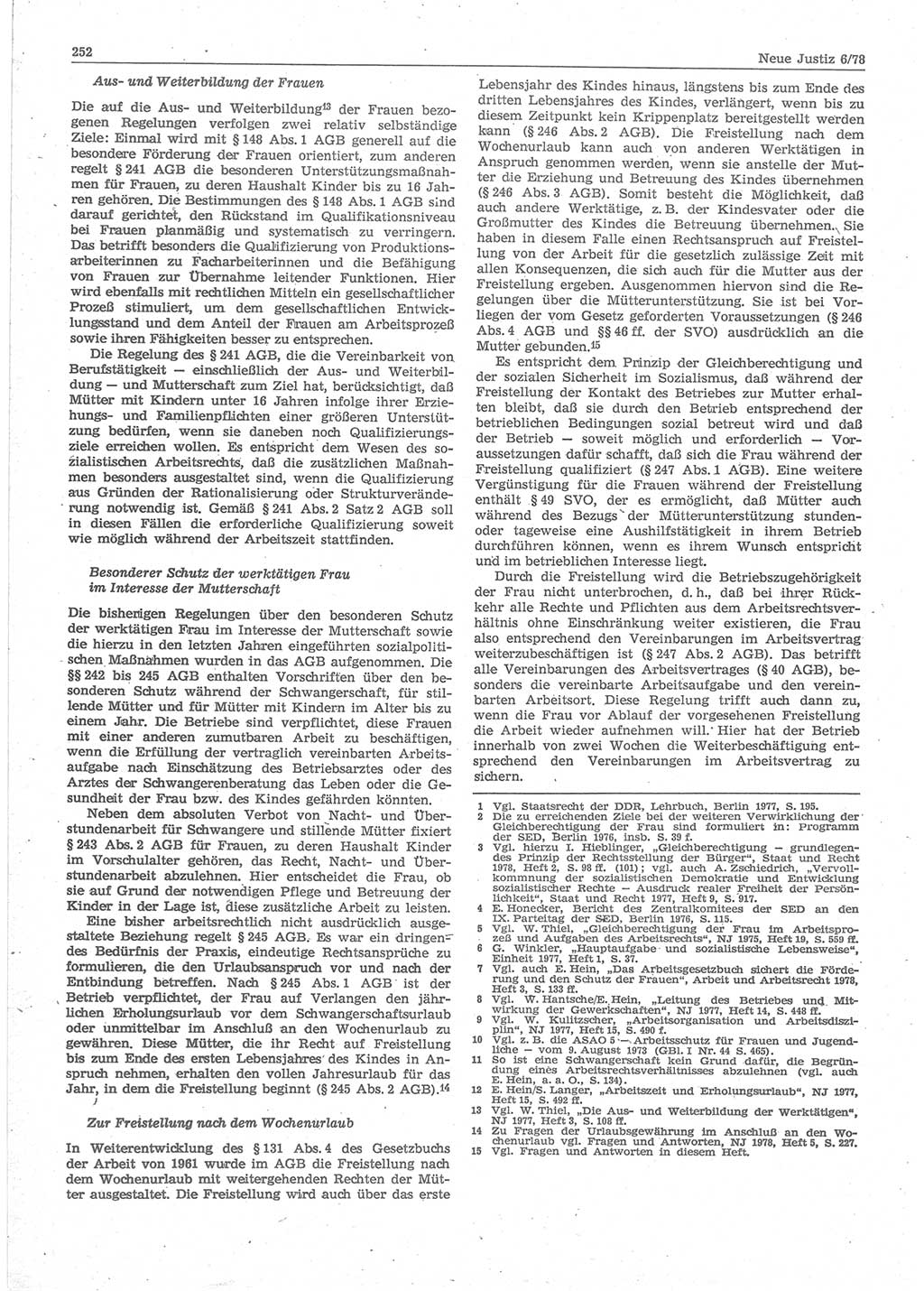 Neue Justiz (NJ), Zeitschrift für sozialistisches Recht und Gesetzlichkeit [Deutsche Demokratische Republik (DDR)], 32. Jahrgang 1978, Seite 252 (NJ DDR 1978, S. 252)