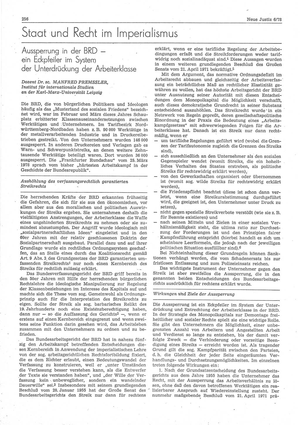 Neue Justiz (NJ), Zeitschrift für sozialistisches Recht und Gesetzlichkeit [Deutsche Demokratische Republik (DDR)], 32. Jahrgang 1978, Seite 256 (NJ DDR 1978, S. 256)