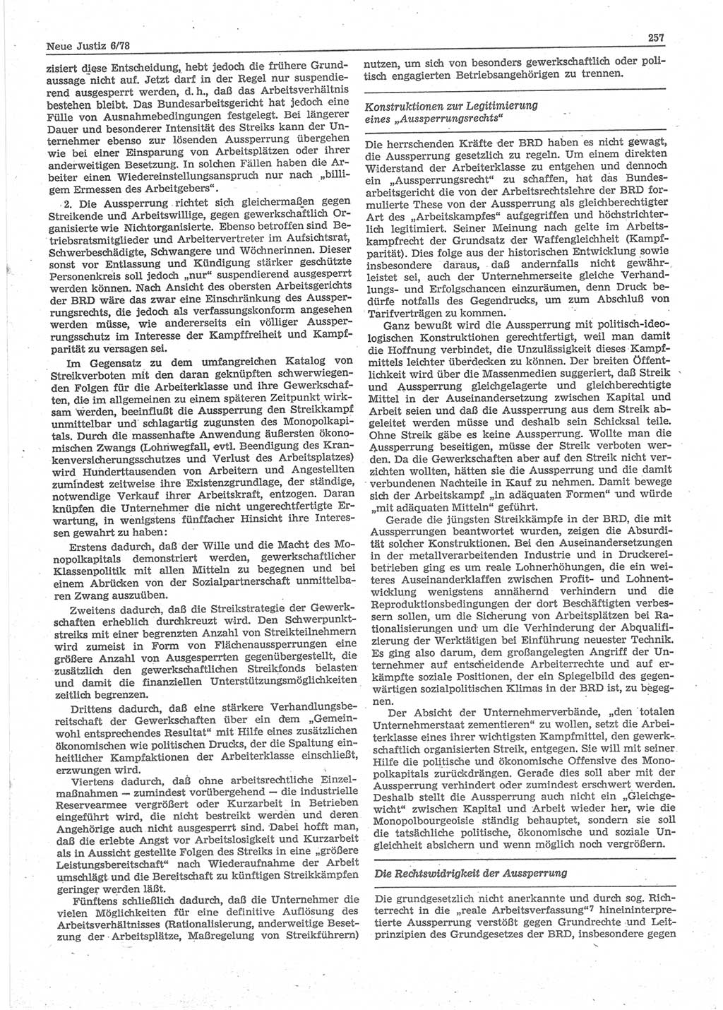 Neue Justiz (NJ), Zeitschrift für sozialistisches Recht und Gesetzlichkeit [Deutsche Demokratische Republik (DDR)], 32. Jahrgang 1978, Seite 257 (NJ DDR 1978, S. 257)