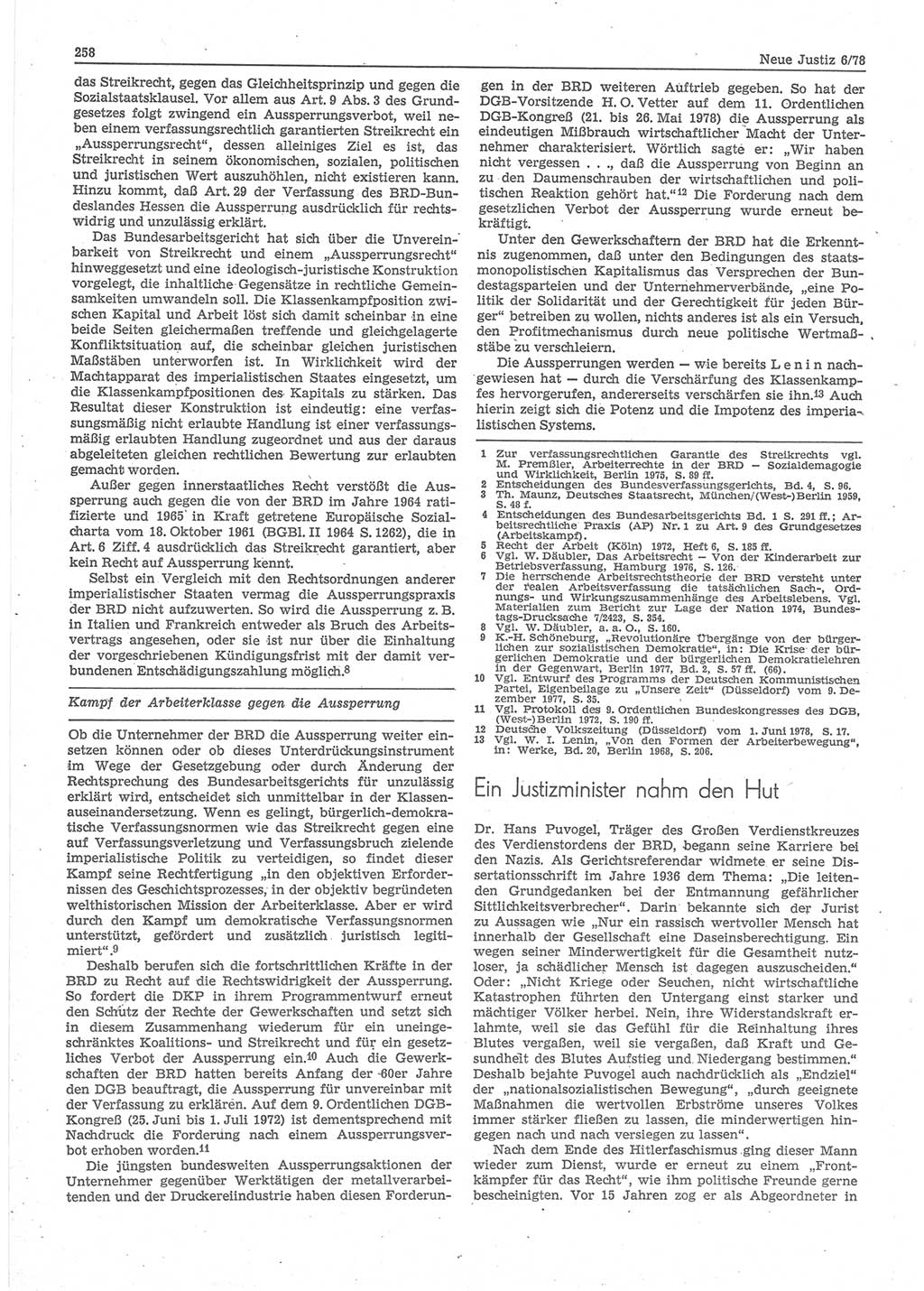 Neue Justiz (NJ), Zeitschrift für sozialistisches Recht und Gesetzlichkeit [Deutsche Demokratische Republik (DDR)], 32. Jahrgang 1978, Seite 258 (NJ DDR 1978, S. 258)