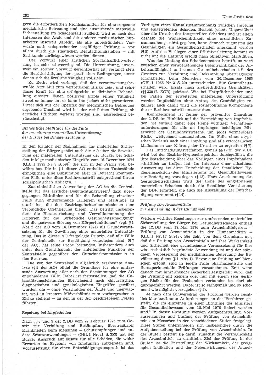 Neue Justiz (NJ), Zeitschrift für sozialistisches Recht und Gesetzlichkeit [Deutsche Demokratische Republik (DDR)], 32. Jahrgang 1978, Seite 262 (NJ DDR 1978, S. 262)