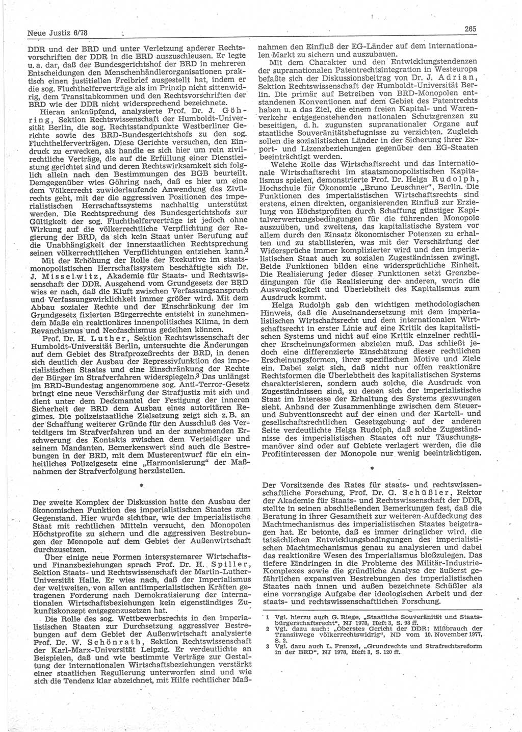 Neue Justiz (NJ), Zeitschrift für sozialistisches Recht und Gesetzlichkeit [Deutsche Demokratische Republik (DDR)], 32. Jahrgang 1978, Seite 265 (NJ DDR 1978, S. 265)