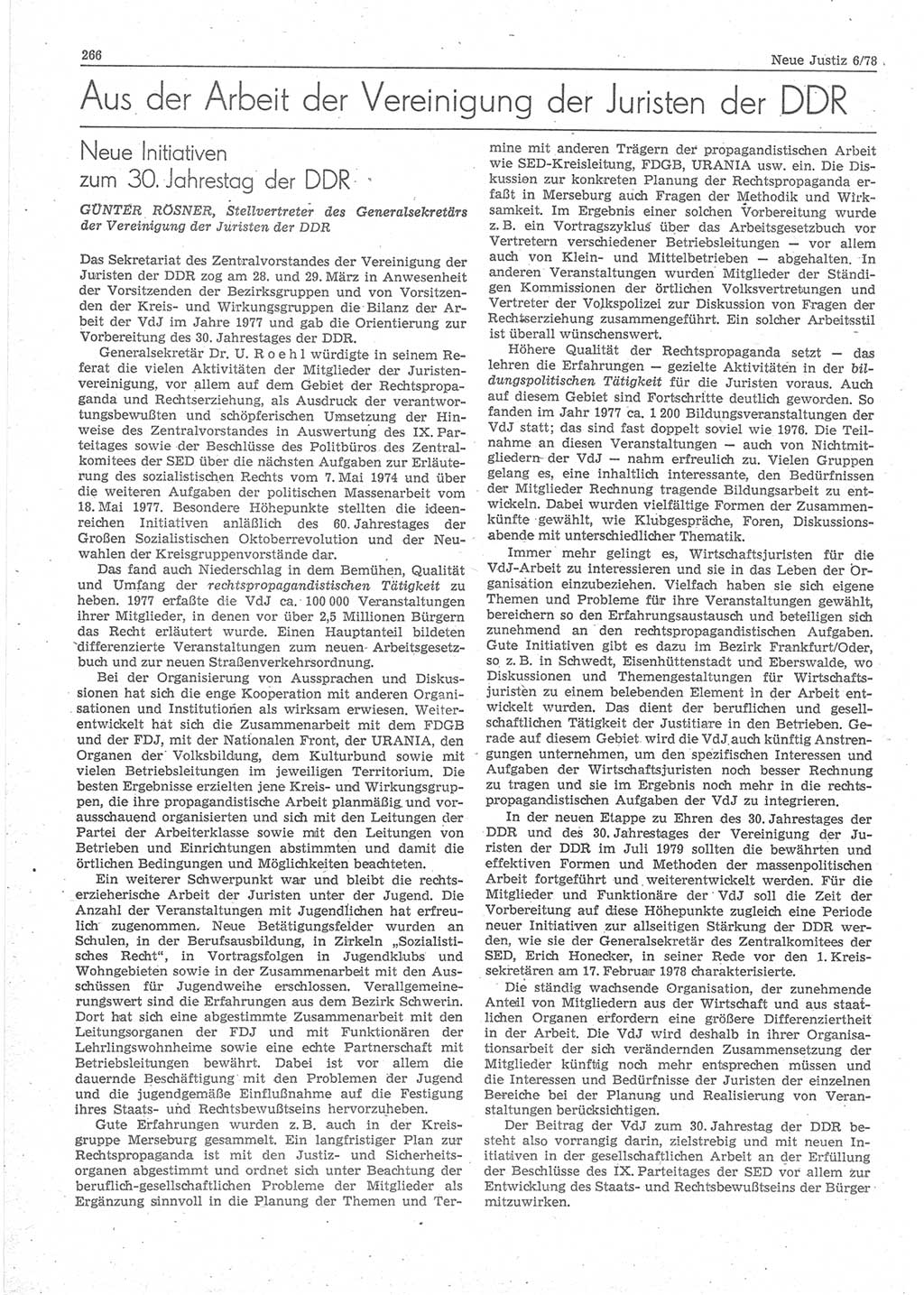Neue Justiz (NJ), Zeitschrift für sozialistisches Recht und Gesetzlichkeit [Deutsche Demokratische Republik (DDR)], 32. Jahrgang 1978, Seite 266 (NJ DDR 1978, S. 266)