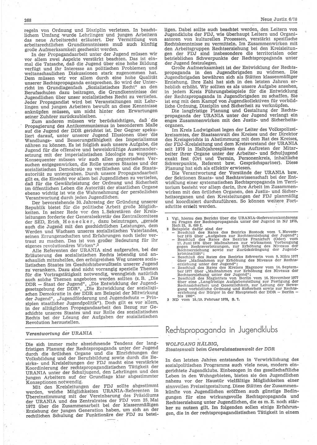 Neue Justiz (NJ), Zeitschrift für sozialistisches Recht und Gesetzlichkeit [Deutsche Demokratische Republik (DDR)], 32. Jahrgang 1978, Seite 268 (NJ DDR 1978, S. 268)