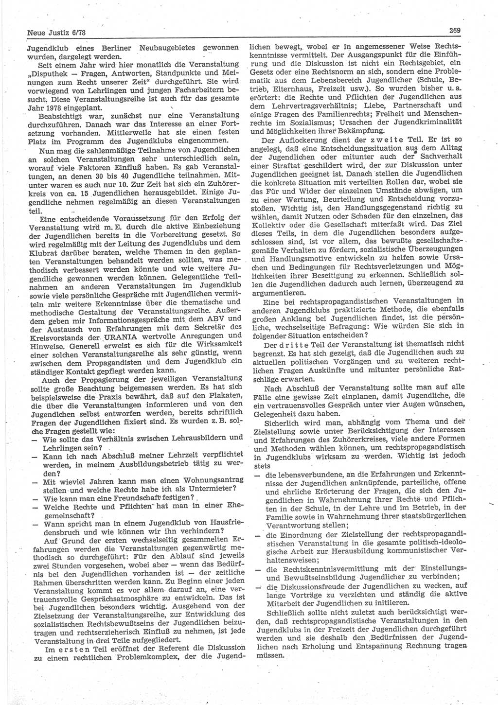 Neue Justiz (NJ), Zeitschrift für sozialistisches Recht und Gesetzlichkeit [Deutsche Demokratische Republik (DDR)], 32. Jahrgang 1978, Seite 269 (NJ DDR 1978, S. 269)