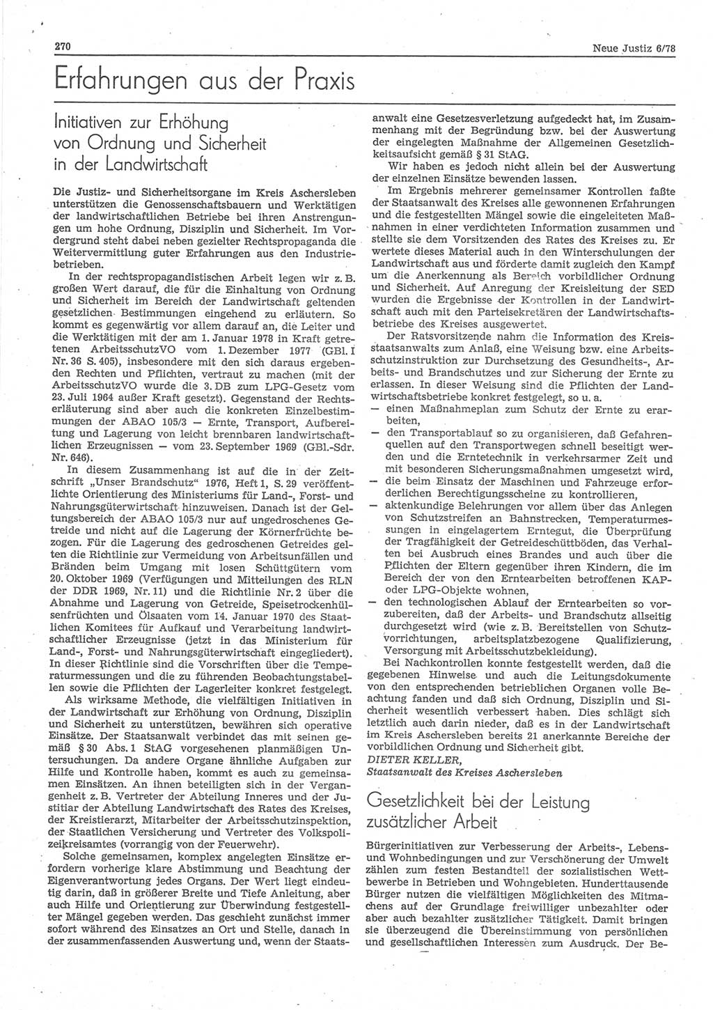 Neue Justiz (NJ), Zeitschrift für sozialistisches Recht und Gesetzlichkeit [Deutsche Demokratische Republik (DDR)], 32. Jahrgang 1978, Seite 270 (NJ DDR 1978, S. 270)