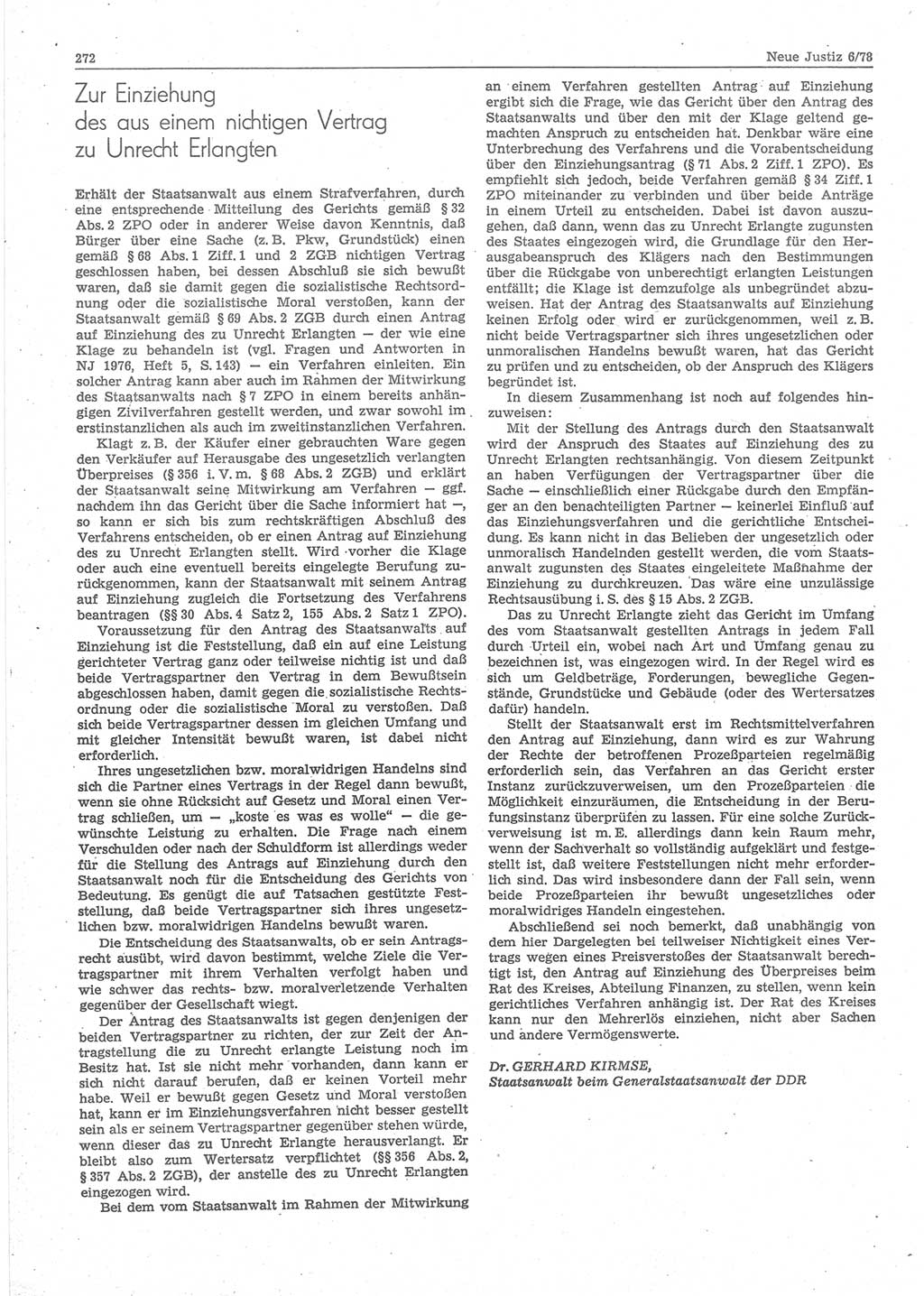 Neue Justiz (NJ), Zeitschrift für sozialistisches Recht und Gesetzlichkeit [Deutsche Demokratische Republik (DDR)], 32. Jahrgang 1978, Seite 272 (NJ DDR 1978, S. 272)