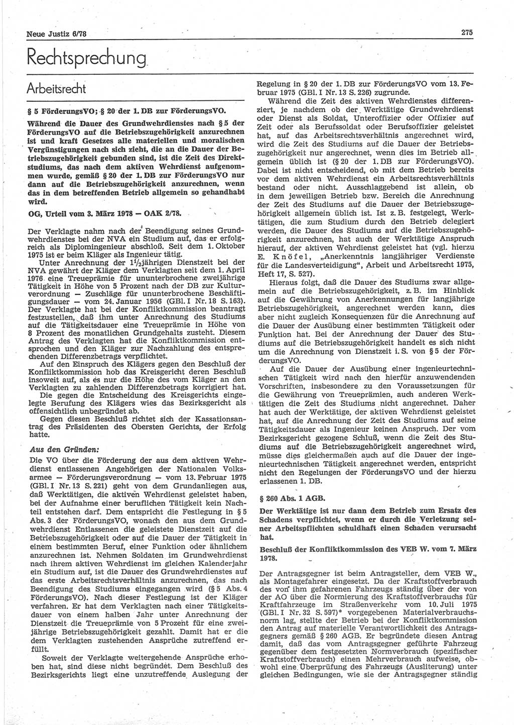 Neue Justiz (NJ), Zeitschrift für sozialistisches Recht und Gesetzlichkeit [Deutsche Demokratische Republik (DDR)], 32. Jahrgang 1978, Seite 275 (NJ DDR 1978, S. 275)