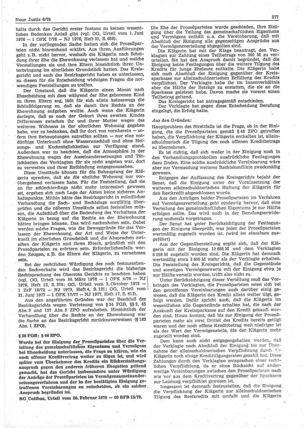 Neue Justiz (NJ), Zeitschrift für sozialistisches Recht und Gesetzlichkeit [Deutsche Demokratische Republik (DDR)], 32. Jahrgang 1978, Seite 277 (NJ DDR 1978, S. 277)